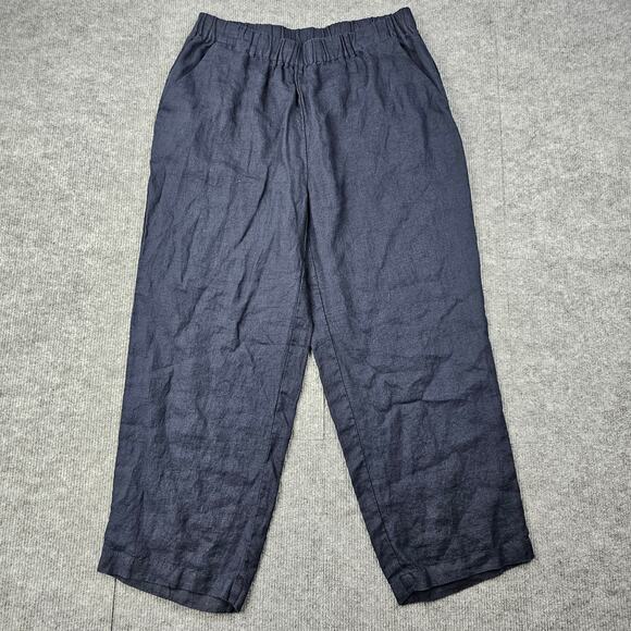 Quince Linen Pants Womens Large Navy Cropped Pull On Coastal Minimal European - Picture 1 of 8